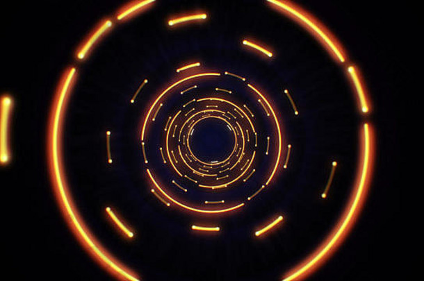 橙色摘要光圈无缝的循环动画摘要背景隧道循环闪亮的光圈未来主义的照明霓虹灯空间摘要圈霓虹灯隧道