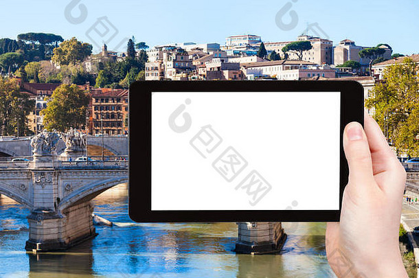 旅行概念旅游照片桥台伯河河罗马城市平板电脑减少屏幕空白的地方广告意大利