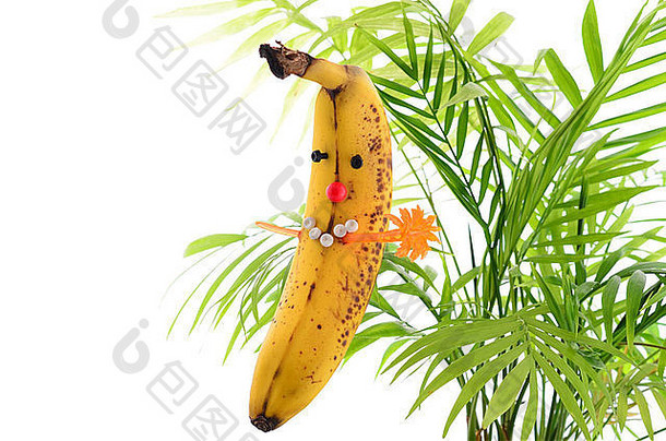 有趣的香蕉戏剧主心聪明的水果白色