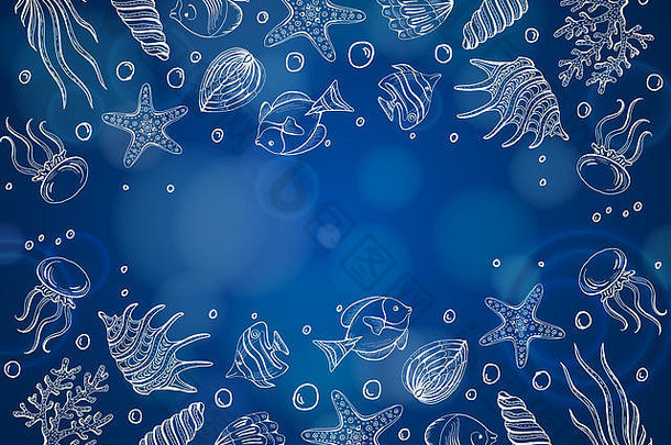 作文贝壳海星水母水下世界海背景背景复制空间
