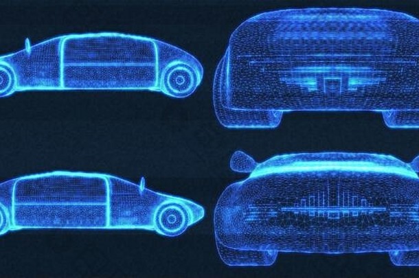 自动电动汽车线框设计概念3D插图