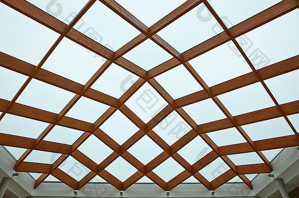 阳台天井区域透明的木天花板