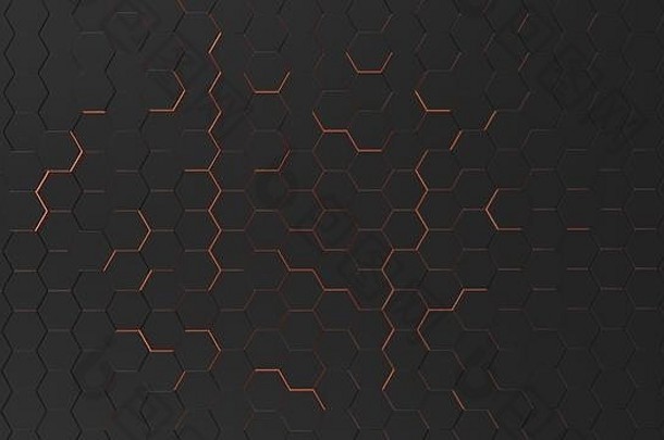 未来主义的背景六角形状橙色光插图