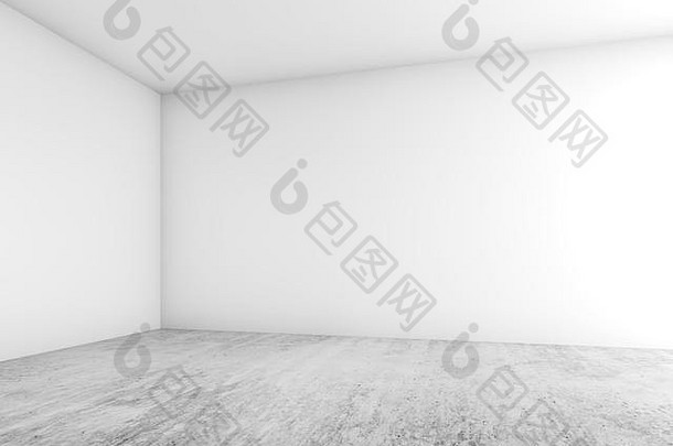 <strong>抽象</strong>空的内部背景，空白的白色墙壁和混凝土地板，3d插图