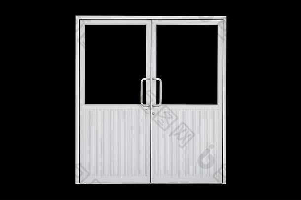 白色背景上隔离的铝门和铬门把手。