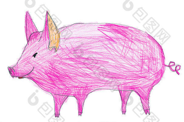 粉红色的猪孩子们铅笔画
