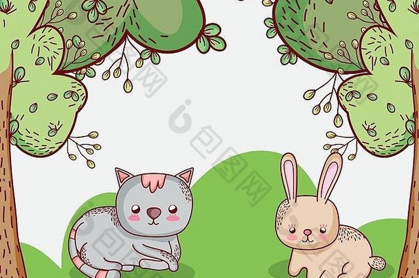 森林里的猫和兔子