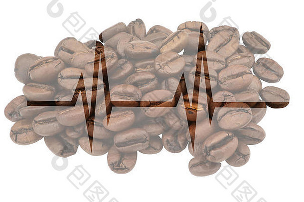 带有咖啡豆和突出显示的心跳图的图像
