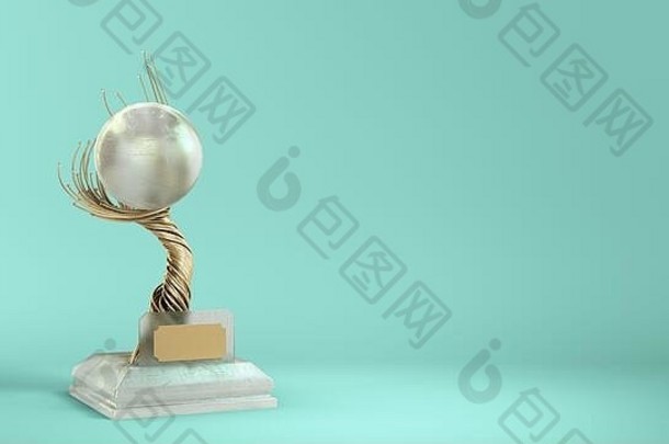 modern concept award金色编织树高脚杯，采用颜色渐变的大珍珠3d渲染