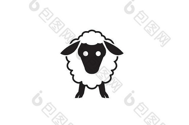 可爱的婴儿羊头可爱的脸标志设计插图白色背景