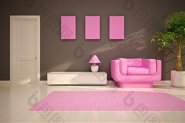 现代生活房间粉红色的椅子