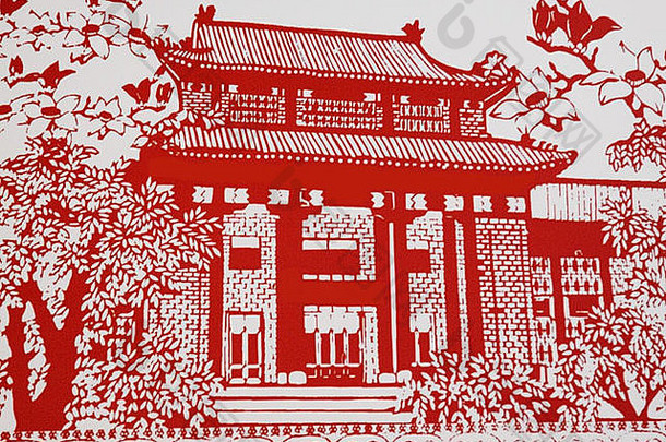 豪斯，这是一幅中国剪纸画。剪纸是中国传统工艺美术之一。