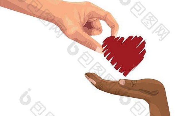 跨种族的人与心的手