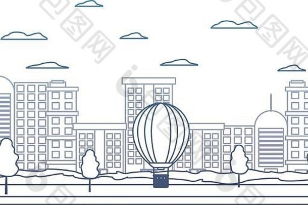 退化线建筑城市建筑与气球