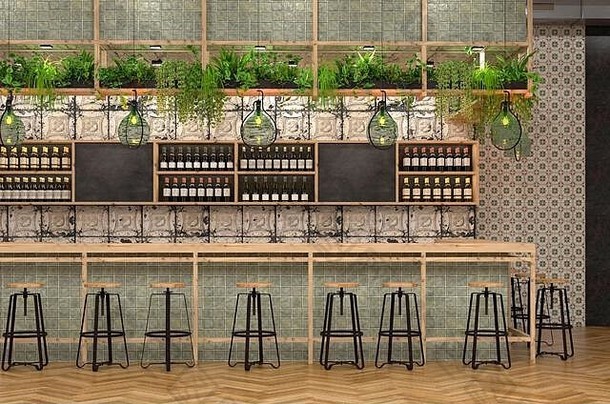 现代设计酒吧阁楼风格可视化室内咖啡馆酒吧计数器古董普罗旺斯细节