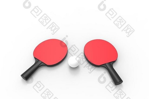 在白色<strong>背景</strong>中隔离的<strong>乒乓球</strong>拍的3D渲染。
