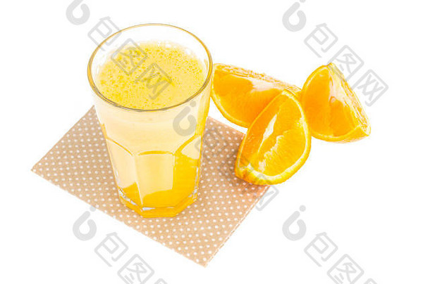 鲜橙汁配果肉，健康食品。