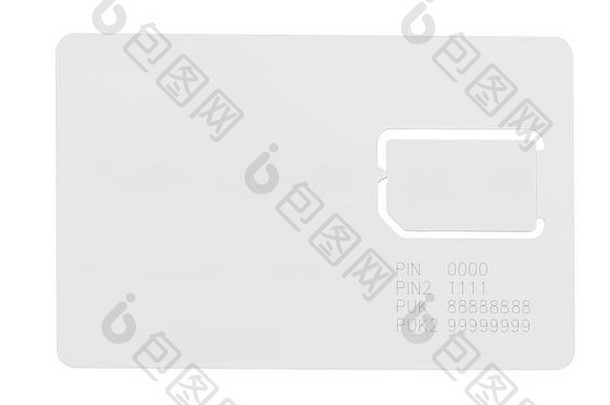用于移动电话的白色SIM卡，其中有一个空白空间用于书写