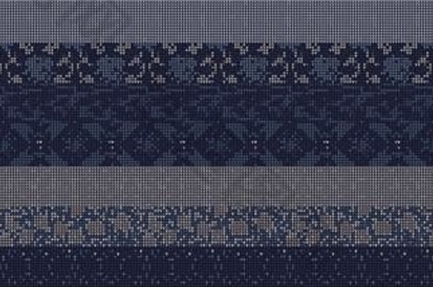 无针织条纹组合成的边境背景冬天北欧无缝的模式靛蓝紫色的希瑟混合纹理修剪错综复杂的拼接而成