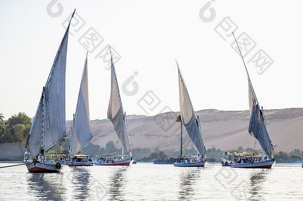 三桅小帆船船帆尼罗河河阿斯旺埃及