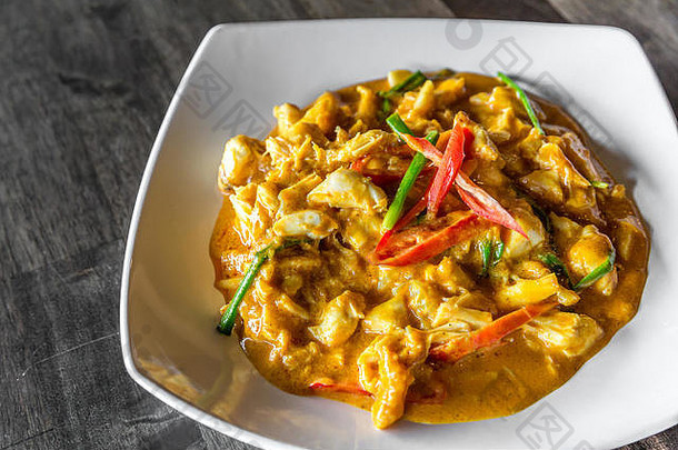 辣椒蟹肉炸咖喱泰国风格厨房食物
