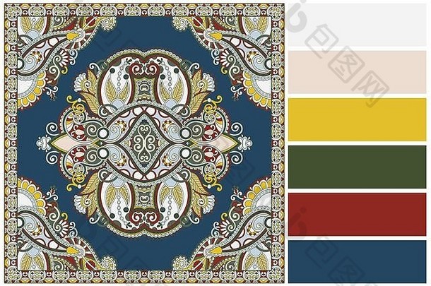 从民族地毯上挑选的六种颜色样本的调色板