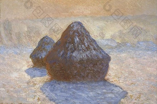 麦垛，雪效果（1891年）由克劳德·莫内绘制-非常高的分辨率和质量的图像