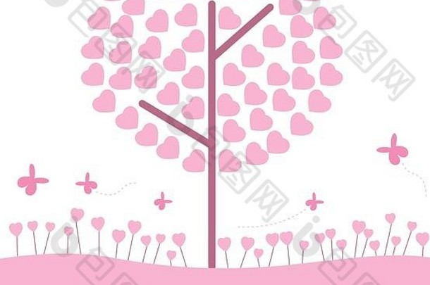 树粉红色的心花浪漫情人节概念