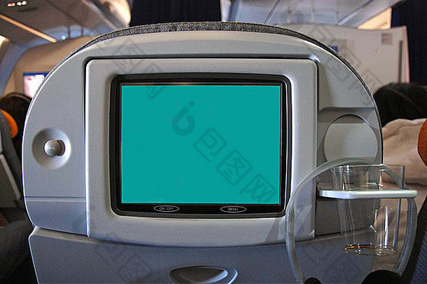 飞机上带空白屏幕的座椅显示器