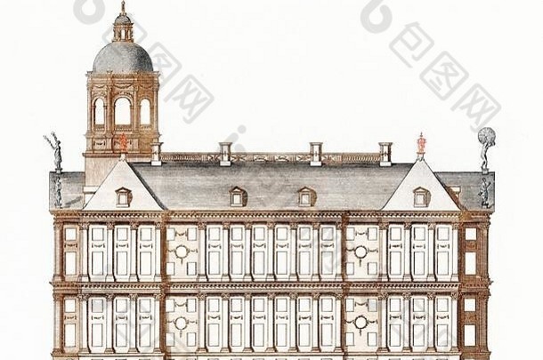 阿姆斯特丹一栋建筑的复古建筑插图，是房地产经纪人的理想之选