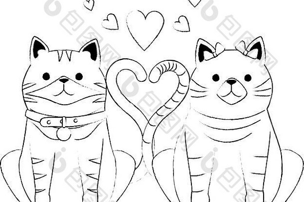 可爱的夫妇猫吉祥物心字符