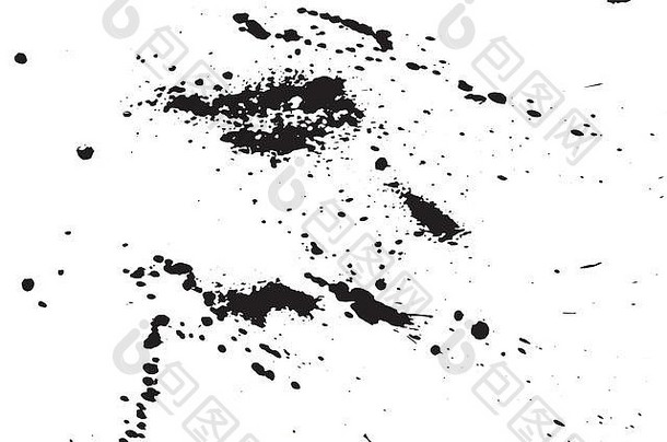 墨水污渍会使纹理下降。白色背景上的黑色手绘飞溅物和污渍。