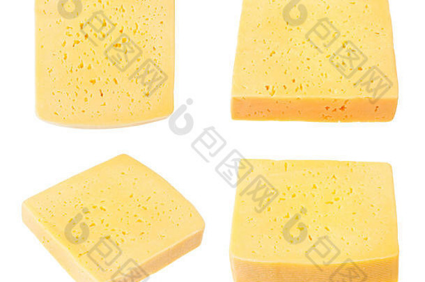 集块黄色的中等硬度牛的牛奶奶酪孤立的白色背景