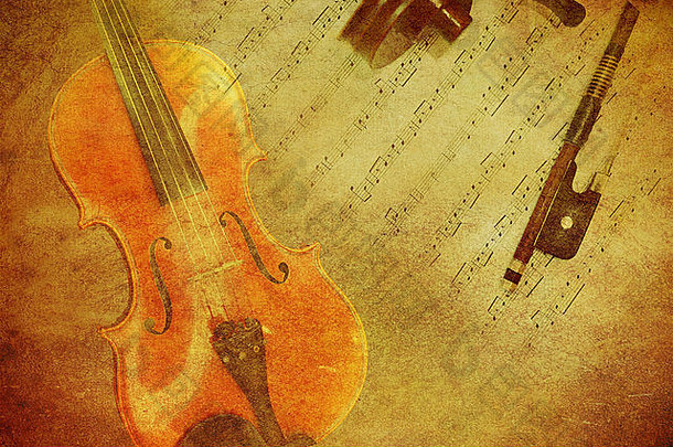 在粗糙的纸纹理上的经典小提琴。