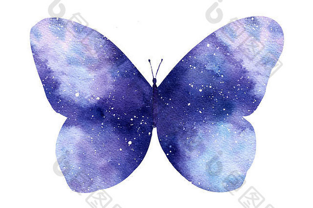 水彩星系蝴蝶孤立的白色背景手画水彩插图完美的浪漫的帖子卡片