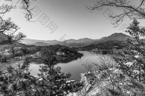 黑色的白色景观视图河山树分支机构首尔南韩国