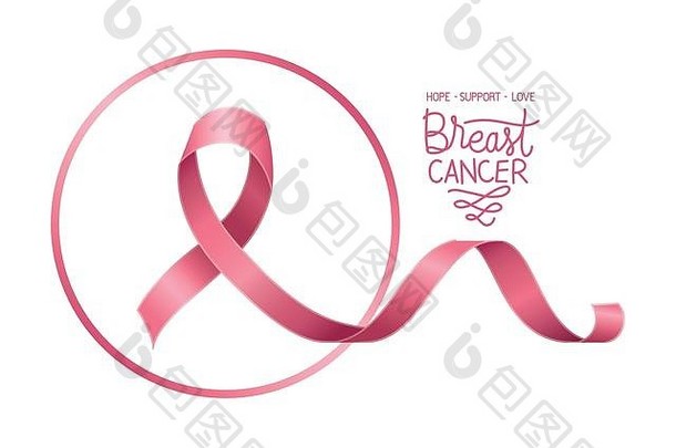 圆形框架乳房癌症丝带书法
