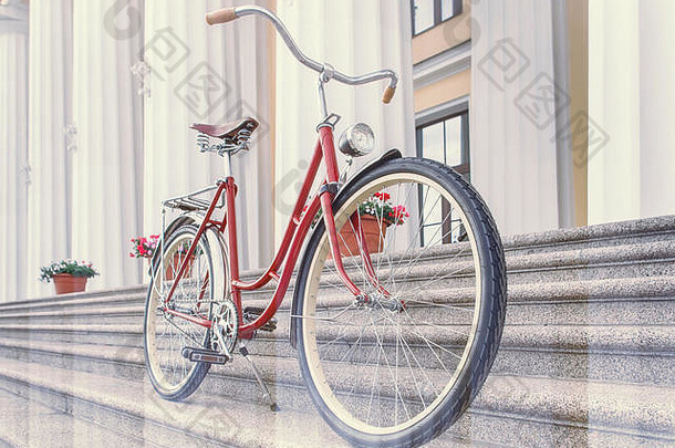 古董自行车古老的楼梯自行车城市健美的图像
