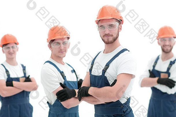 微笑的建筑工人队伍。