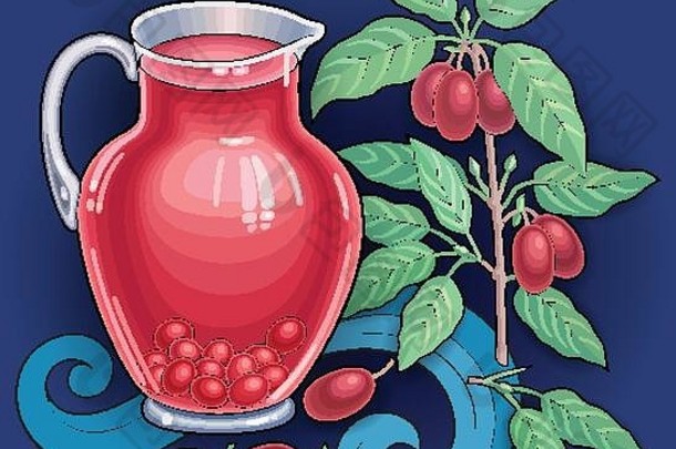浆果、水果、饮料手绘插图