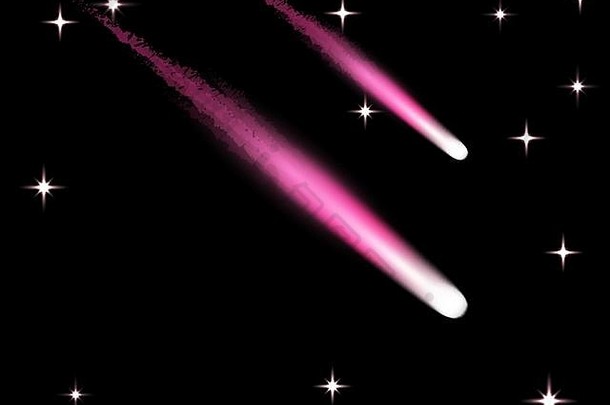 彗星紫罗兰色的流星布满星星的天空孤立的黑色的背景插图