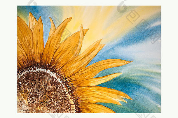 水彩画绘画单向日葵阳光射线