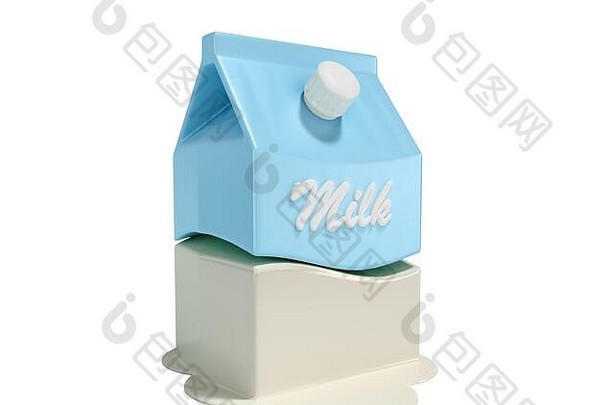 牛奶3d渲染的简约包装，白色无阴影
