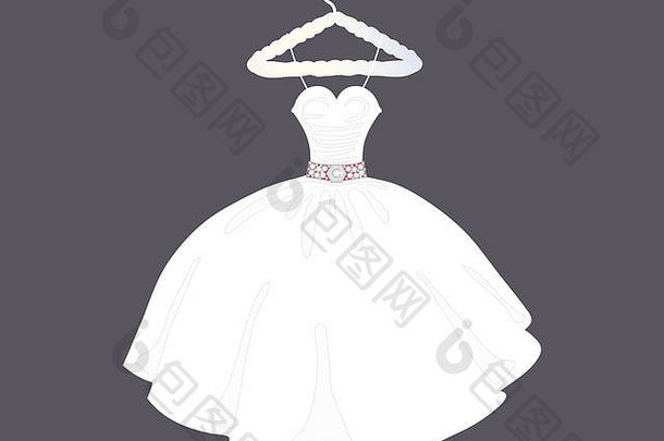 插图美丽的设计师婚礼衣服球礼服风格商店悬挂器灰色的背景