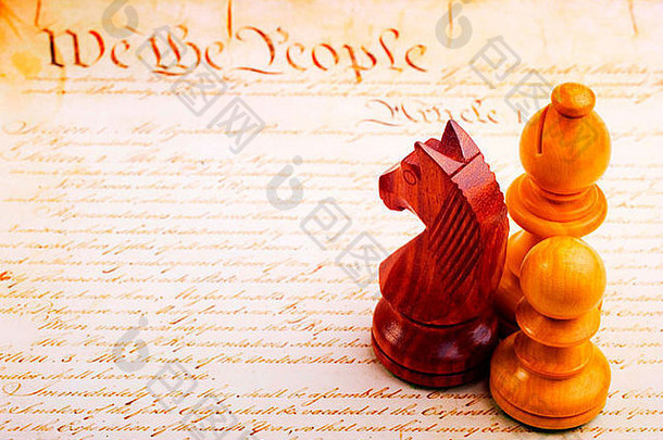国际象棋块手写复制美国宪法概念平等正义