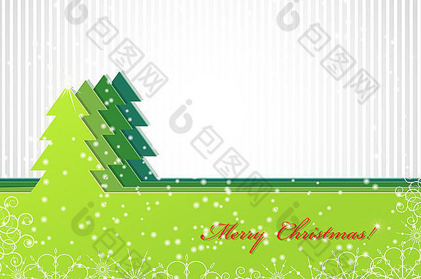 圣诞节背景绿色树邀请卡