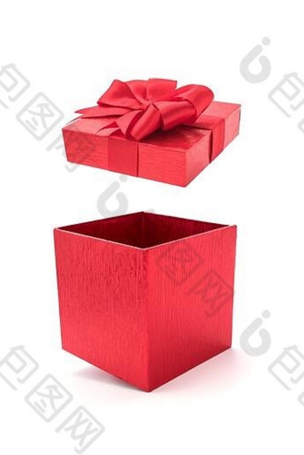 打开漂亮的礼品盒，白色背景上有独立的蝴蝶结。