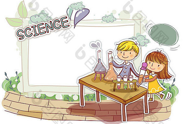 科学课上的儿童插图