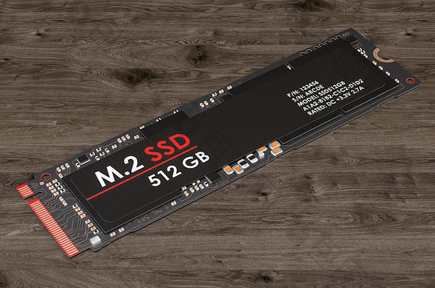 M2 SSD 512 gb，在白色背景上隔离3D渲染