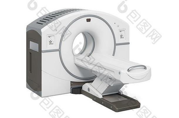 正电子发射断层摄影术，侧视图。PET扫描仪，在白色背景上隔离3D渲染